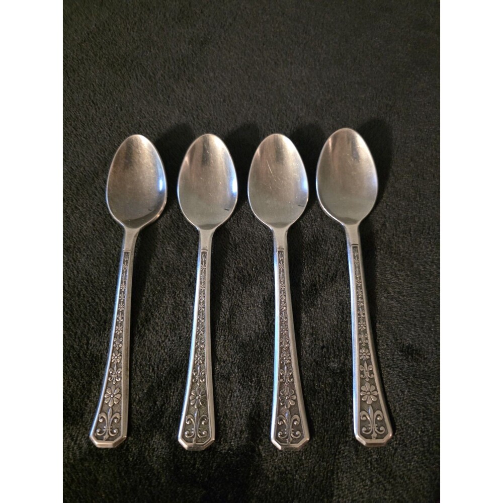 Set Of 4 Interpur "Florenz" Pattern Stainless Steel Teaspoons Tea Spoons Japan